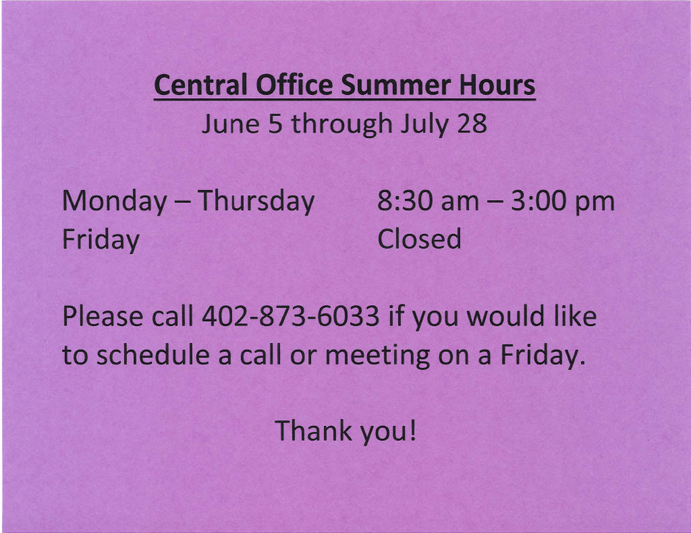 Notice of summer hours