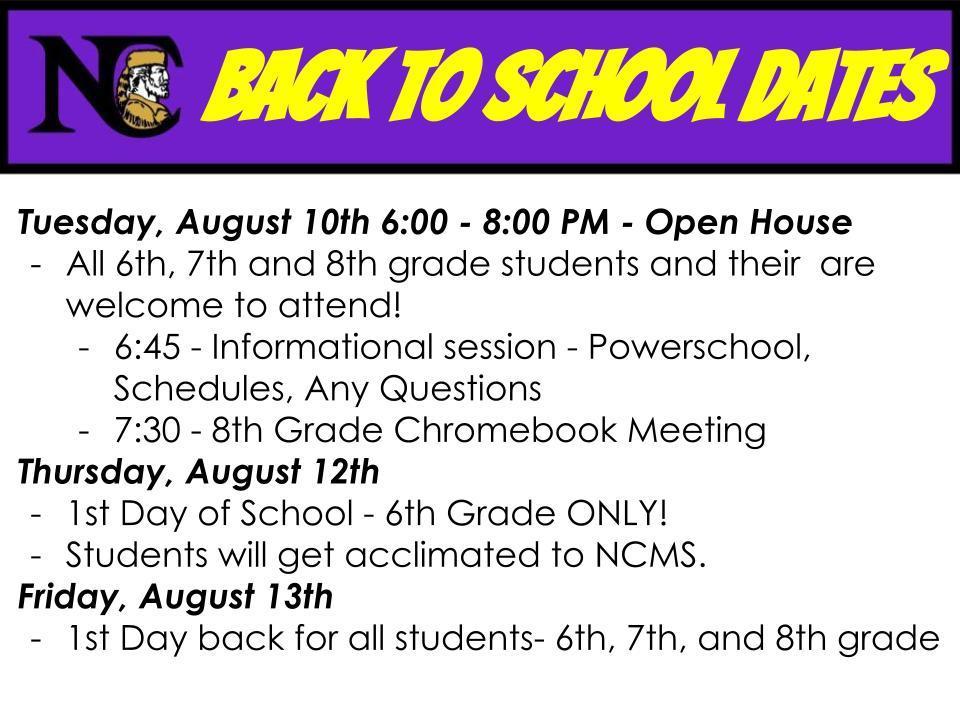 Back to School Dates