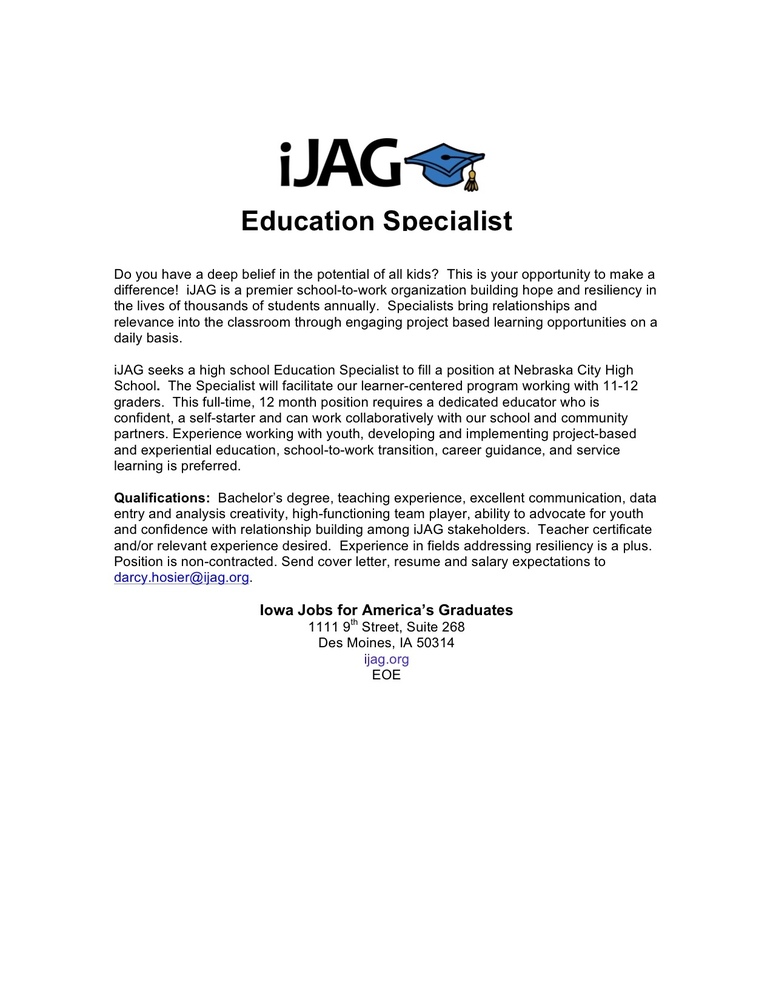 JAG - Educational Specialist needed