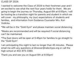 Meeting for incoming Freshmen and New Students