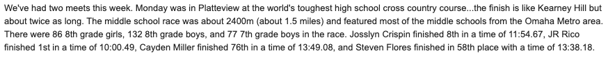 Cross Country Results