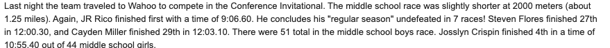 Cross Country Results